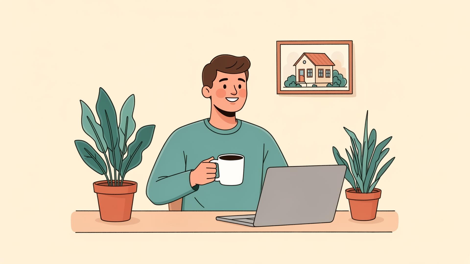 Founder of Kali Properties at his desk with coffee